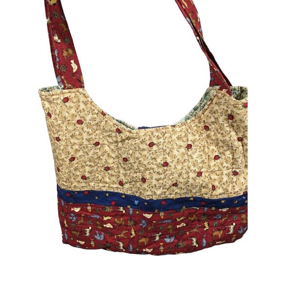 Quilted Patchwork Tote Bag Handmade Inner Pockets Hook Loop Closure Cottagecore - Picture 4 of 6